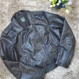 Faux Fur Long Sleeve Leather Jacket